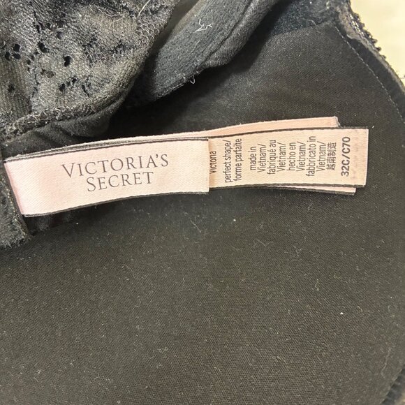 Body by Victoria Perfect Shape Bra Black Lace Pink Bow 32C Coquette Flirty - Picture 6 of 7